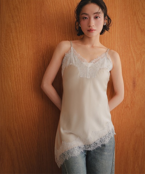 KOBE LETTUCE（コウベレタス）の「サテンレースキャミトップス（キャミソール・レディース・ミント/ライトベージュ/ブラック・M）」の7枚目の写真