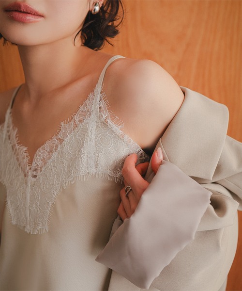 KOBE LETTUCE（コウベレタス）の「サテンレースキャミトップス（キャミソール・レディース・ミント/ライトベージュ/ブラック・M）」の8枚目の写真