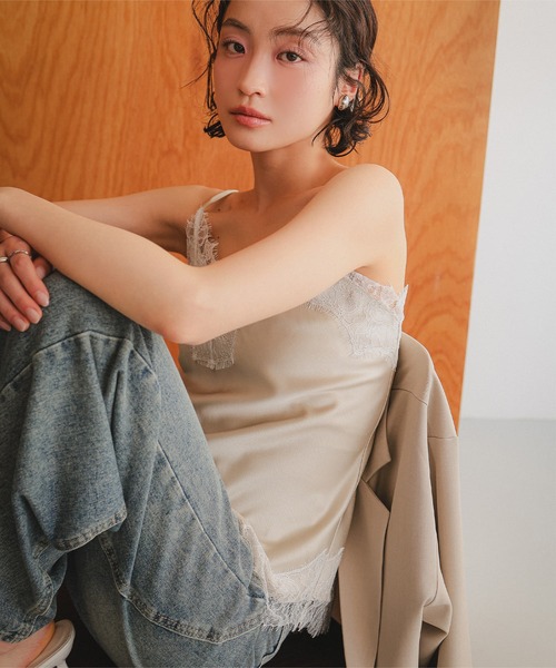 KOBE LETTUCE（コウベレタス）の「サテンレースキャミトップス（キャミソール・レディース・ミント/ライトベージュ/ブラック・M）」の9枚目の写真