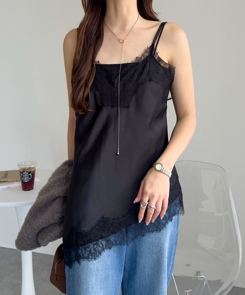 KOBE LETTUCE（コウベレタス）の「サテンレースキャミトップス（キャミソール・レディース・ミント/ライトベージュ/ブラック・M）」の4枚目の写真