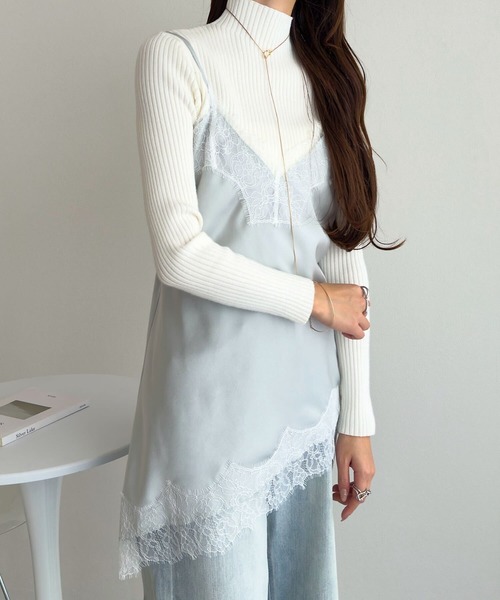 KOBE LETTUCE（コウベレタス）の「サテンレースキャミトップス（キャミソール・レディース・ミント/ライトベージュ/ブラック・M）」の12枚目の写真