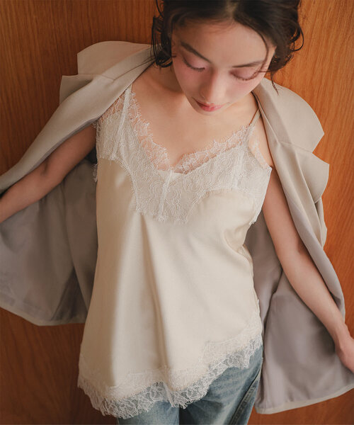 KOBE LETTUCE（コウベレタス）の「サテンレースキャミトップス（キャミソール・レディース・ミント/ライトベージュ/ブラック・M）」の20枚目の写真