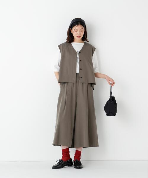 human woman(ヒューマンウーマン)の「◆【ウォッシャブル/セットアップ可】セルロースコットンサテンセットアップ(Tシャツ/カットソー・レディース・ネイビー/ブラウン系その他・MEDIUM)」の5枚目の写真