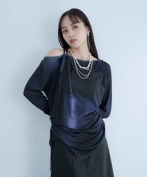 HARE（ハレ）の「ワンショルドレープT(HARE)（Tシャツ/カットソー・レディース・グレー/チェック/パープル・FREE）」の10枚目の写真