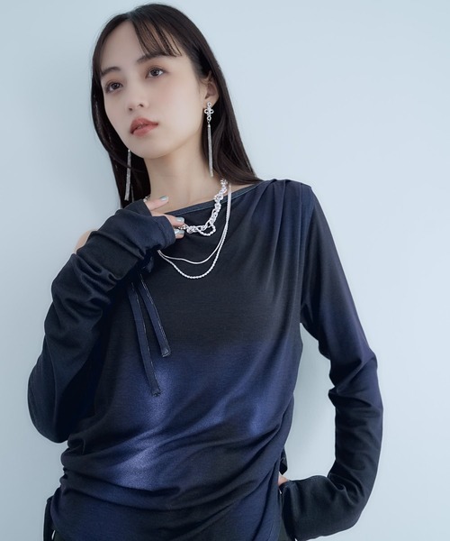 HARE（ハレ）の「ワンショルドレープT(HARE)（Tシャツ/カットソー・レディース・グレー/チェック/パープル・FREE）」の12枚目の写真