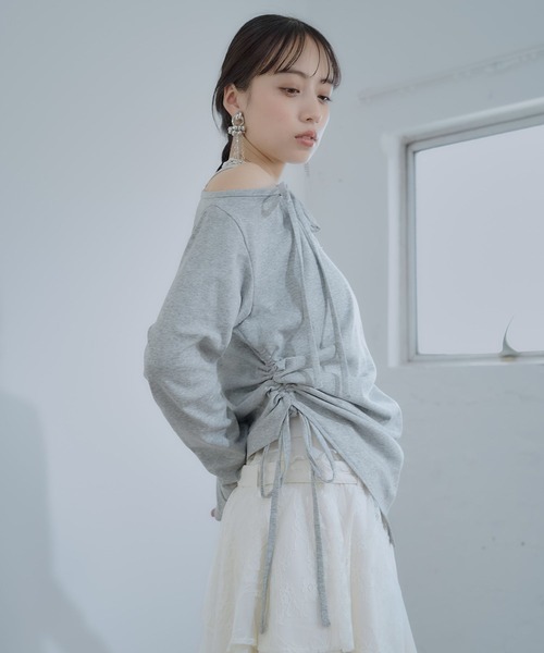 HARE（ハレ）の「ワンショルドレープT(HARE)（Tシャツ/カットソー・レディース・グレー/チェック/パープル・FREE）」の5枚目の写真