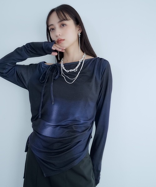 HARE（ハレ）の「ワンショルドレープT(HARE)（Tシャツ/カットソー・レディース・グレー/チェック/パープル・FREE）」の11枚目の写真