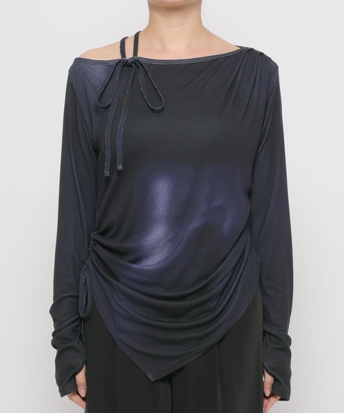 HARE（ハレ）の「ワンショルドレープT(HARE)（Tシャツ/カットソー・レディース・グレー/チェック/パープル・FREE）」の14枚目の写真