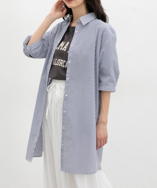 Honeys(ハニーズ)の「6分袖シャツワンピース(ワンピース・レディース・ブルー系その他3/ホワイト×ブラック/グリーン系その他/ネイビー/ホワイト×ネイビー・M/LL/L)」の5枚目の写真