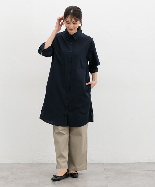 Honeys(ハニーズ)の「6分袖シャツワンピース(ワンピース・レディース・ブルー系その他3/ホワイト×ブラック/グリーン系その他/ネイビー/ホワイト×ネイビー・M/LL/L)」の9枚目の写真