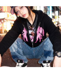 [UNISEX]キャットジェル フードジップアップ_BLACK
