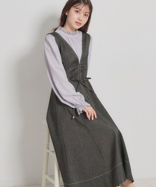 couture brooch（クチュールブローチ）の「【洗える】デニムライク細リボンジャンスカ（ワンピース・レディース・ブラック/ネイビー・36/42/40/38）」の2枚目の写真