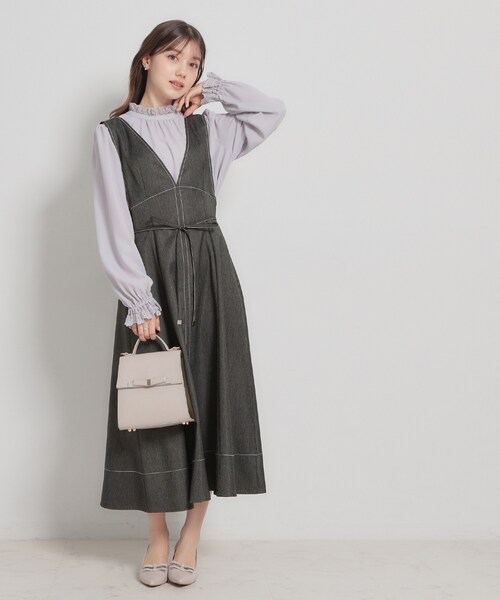 couture brooch（クチュールブローチ）の「【洗える】デニムライク細リボンジャンスカ（ワンピース・レディース・ブラック/ネイビー・36/42/40/38）」の4枚目の写真