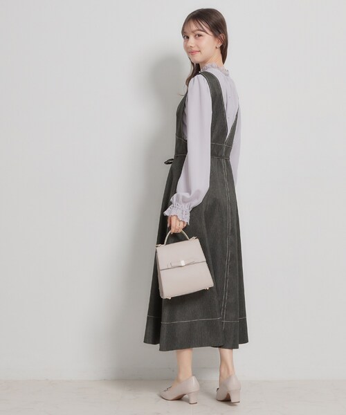 couture brooch（クチュールブローチ）の「【洗える】デニムライク細リボンジャンスカ（ワンピース・レディース・ブラック/ネイビー・36/42/40/38）」の5枚目の写真