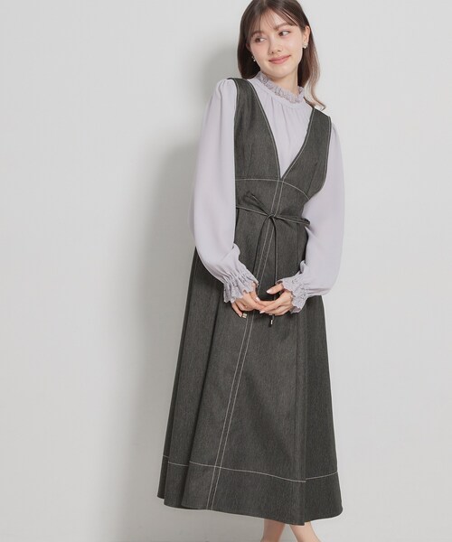 couture brooch（クチュールブローチ）の「【洗える】デニムライク細リボンジャンスカ（ワンピース・レディース・ブラック/ネイビー・36/42/40/38）」の6枚目の写真