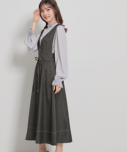 couture brooch（クチュールブローチ）の「【洗える】デニムライク細リボンジャンスカ（ワンピース・レディース・ブラック/ネイビー・36/42/40/38）」の7枚目の写真