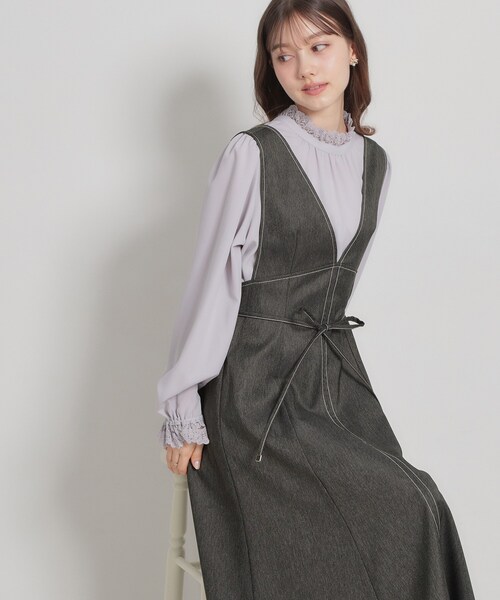 couture brooch（クチュールブローチ）の「【洗える】デニムライク細リボンジャンスカ（ワンピース・レディース・ブラック/ネイビー・36/42/40/38）」の8枚目の写真