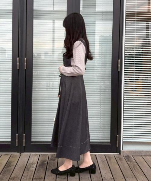 couture brooch（クチュールブローチ）の「【洗える】デニムライク細リボンジャンスカ（ワンピース・レディース・ブラック/ネイビー・36/42/40/38）」の10枚目の写真