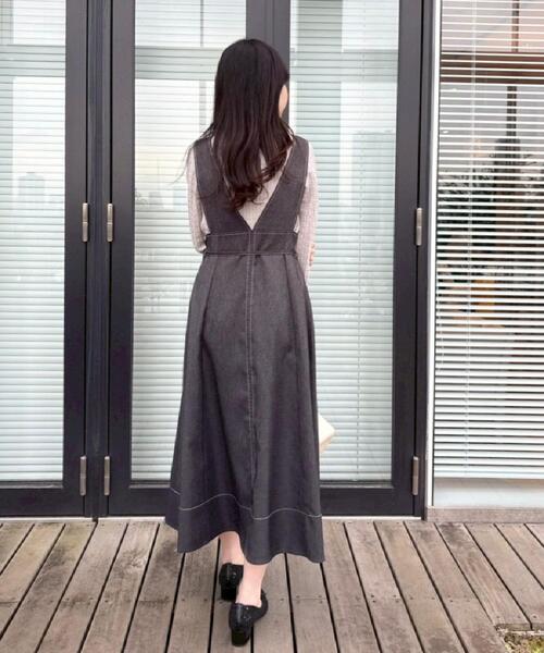 couture brooch（クチュールブローチ）の「【洗える】デニムライク細リボンジャンスカ（ワンピース・レディース・ブラック/ネイビー・36/42/40/38）」の11枚目の写真