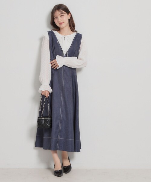 couture brooch（クチュールブローチ）の「【洗える】デニムライク細リボンジャンスカ（ワンピース・レディース・ブラック/ネイビー・36/42/40/38）」の13枚目の写真