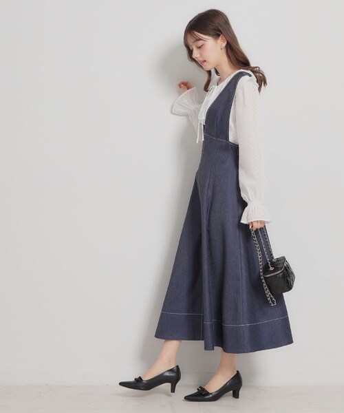 couture brooch（クチュールブローチ）の「【洗える】デニムライク細リボンジャンスカ（ワンピース・レディース・ブラック/ネイビー・36/42/40/38）」の14枚目の写真