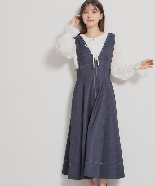 couture brooch（クチュールブローチ）の「【洗える】デニムライク細リボンジャンスカ（ワンピース・レディース・ブラック/ネイビー・36/42/40/38）」の16枚目の写真