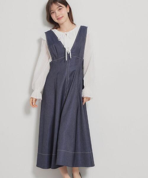 couture brooch（クチュールブローチ）の「【洗える】デニムライク細リボンジャンスカ（ワンピース・レディース・ブラック/ネイビー・36/42/40/38）」の17枚目の写真