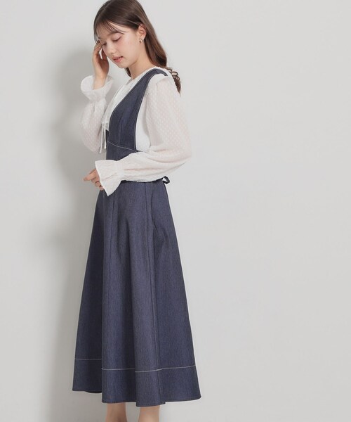 couture brooch（クチュールブローチ）の「【洗える】デニムライク細リボンジャンスカ（ワンピース・レディース・ブラック/ネイビー・36/42/40/38）」の18枚目の写真