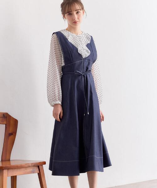 couture brooch（クチュールブローチ）の「【洗える】デニムライク細リボンジャンスカ（ワンピース・レディース・ブラック/ネイビー・36/42/40/38）」の20枚目の写真