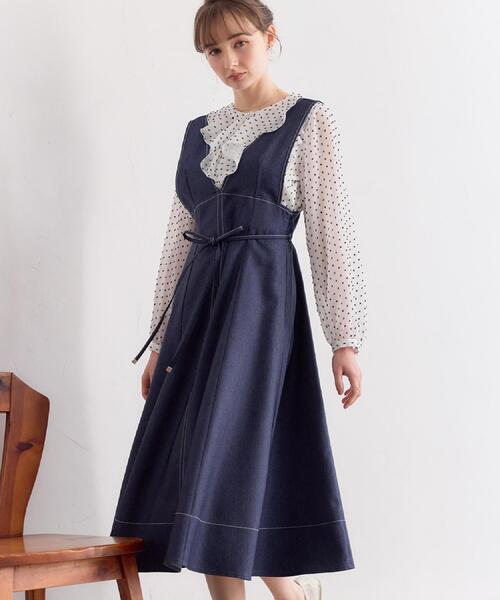 couture brooch（クチュールブローチ）の「【洗える】デニムライク細リボンジャンスカ（ワンピース・レディース・ブラック/ネイビー・36/42/40/38）」の21枚目の写真