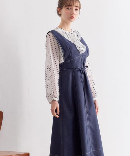 couture brooch（クチュールブローチ）の「【洗える】デニムライク細リボンジャンスカ（ワンピース・レディース・ブラック/ネイビー・36/42/40/38）」の22枚目の写真