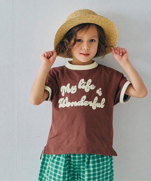 p.premier(ピードットプルミエ)の「フェルトロゴリンガーT(Tシャツ/カットソー・キッズ・ブルー/アイボリー/ブラウン/レッド・80/90/100/110/120/130/140)」の3枚目の写真