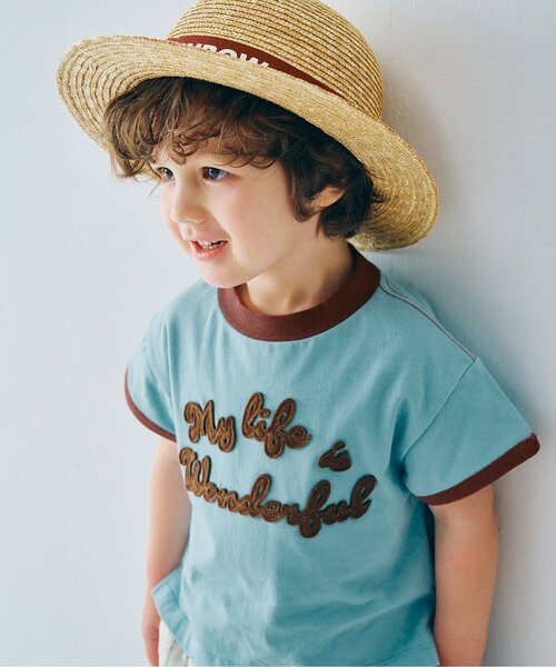 p.premier(ピードットプルミエ)の「フェルトロゴリンガーT(Tシャツ/カットソー・キッズ・ブルー/アイボリー/ブラウン/レッド・80/90/100/110/120/130/140)」の4枚目の写真