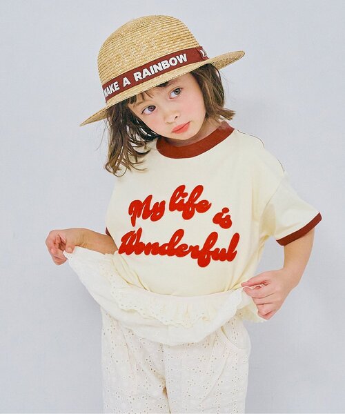 p.premier(ピードットプルミエ)の「フェルトロゴリンガーT(Tシャツ/カットソー・キッズ・ブルー/アイボリー/ブラウン/レッド・80/90/100/110/120/130/140)」の2枚目の写真