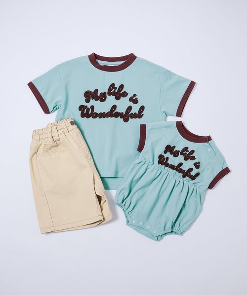 p.premier(ピードットプルミエ)の「フェルトロゴリンガー半袖Tシャツ(Tシャツ/カットソー・キッズ・ブルー/アイボリー/ブラウン/レッド・80/90/100/110/120/130/140)」の5枚目の写真