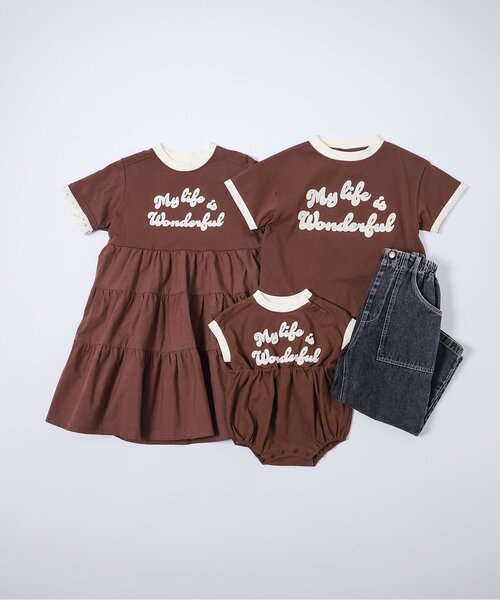 p.premier(ピードットプルミエ)の「フェルトロゴリンガー半袖Tシャツ(Tシャツ/カットソー・キッズ・ブルー/アイボリー/ブラウン/レッド・80/90/100/110/120/130/140)」の6枚目の写真