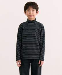 ピンストライプタートルネック長袖Tシャツ[ブラック/ホワイト]