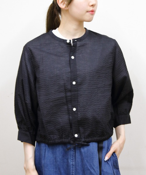 LE GLAZIK（ルグラジック）の「LE GLAZIK/ル グラジック　カラーレスシャツ　COLLARLESS SHIRT　LG-B0384 LOC（シャツ/ブラウス・レディース・サックスブルー/ブラック・36）」の2枚目の写真