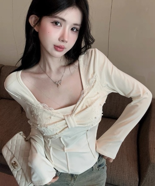 FUNdaysion(ファンデイション)の「パールリボントップス(Tシャツ/カットソー・レディース・ホワイト/アイボリー・M)」の7枚目の写真