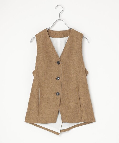 notch.(ノッチ)の「【セットアップ対応】リネンライクバックオープンベスト(ダウンベスト・レディース・アイボリー/ブラウン・M)」の1枚目の写真