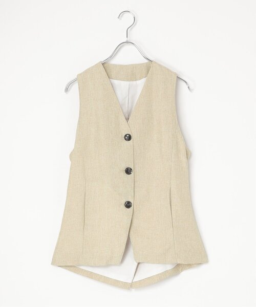 notch.(ノッチ)の「【セットアップ対応】リネンライクバックオープンベスト(ダウンベスト・レディース・アイボリー/ブラウン・M)」の2枚目の写真