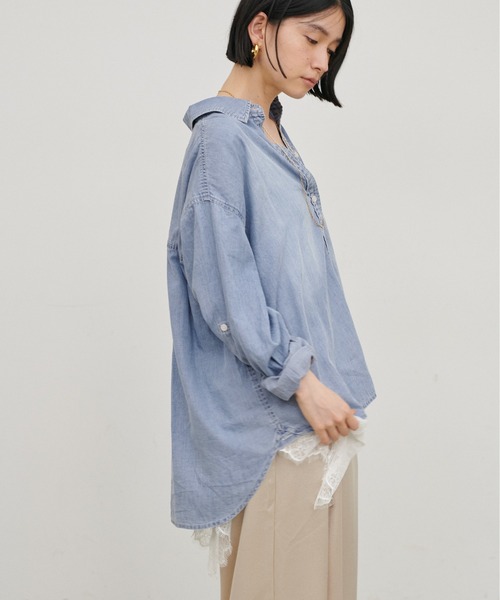 LARUTA(ラルータ)の「【LARUTA】シアーデニムシャツ(シャツ/ブラウス・レディース・ブルー/ブルー系その他/サックスブルー・FREE)」の6枚目の写真