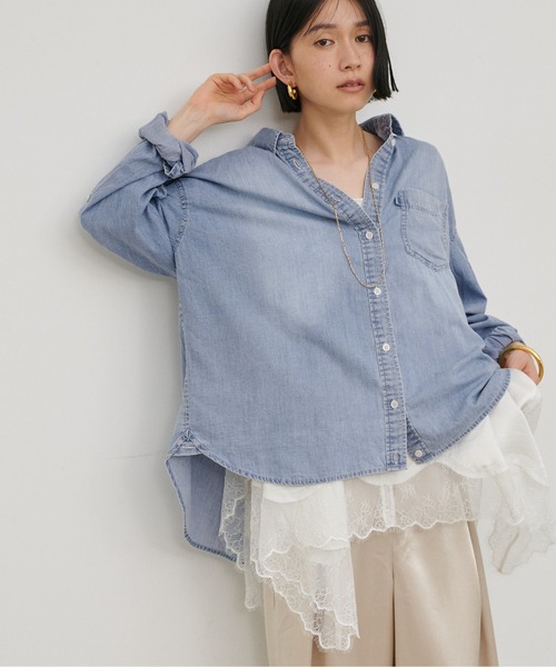 LARUTA(ラルータ)の「【LARUTA】シアーデニムシャツ(シャツ/ブラウス・レディース・ブルー/ブルー系その他/サックスブルー・FREE)」の5枚目の写真