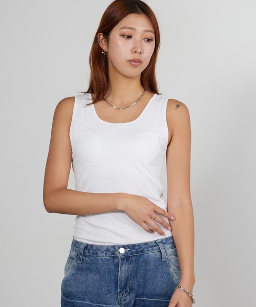 HANES（ヘインズ）の「Hanes/ヘインズ Hanes originals カップ付きタンクトップ ラウンドネック ブラトップ 2026年春夏（タンクトップ・レディース・ホワイト/ブラック/グレー・M/L/XL）」の10枚目の写真