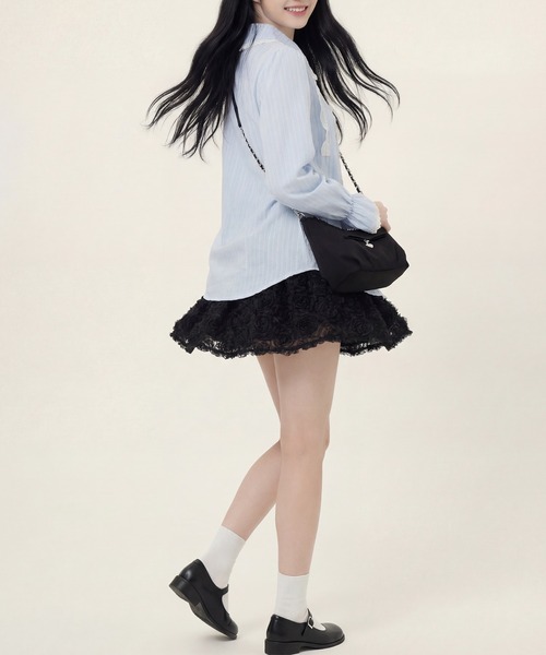 HOOK(フック)の「HOOK for girls レースストライプシアー長袖ブラウス(シャツ/ブラウス・レディース・ブルー/ホワイト・FREE)」の19枚目の写真
