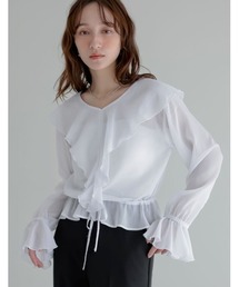 前後2WAYシフォンドロストフリルブラウス