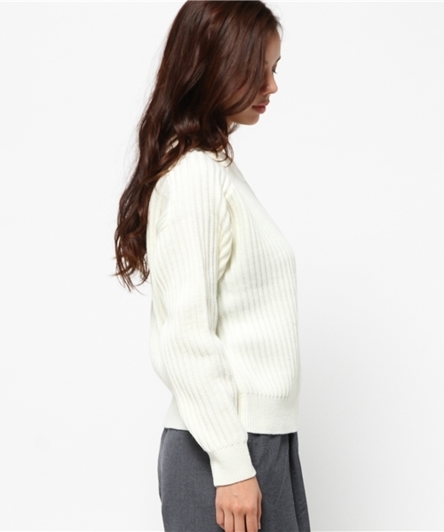 MOUSSY（マウジー）の「POLKA RIB KNIT TOPSⅡ（ニット/セーター・レディース・ブルー/ライトイエロー/オフホワイト/カーキ・FREE）」の12枚目の写真