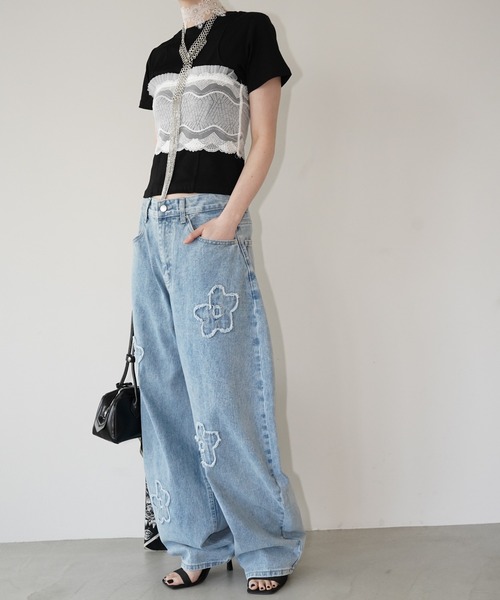 chuclla（チュクラ）の「フラワーモチーフバルーンデニム chw26s228（デニムパンツ・レディース・アイボリー/ブルー・L/S/M）」の14枚目の写真