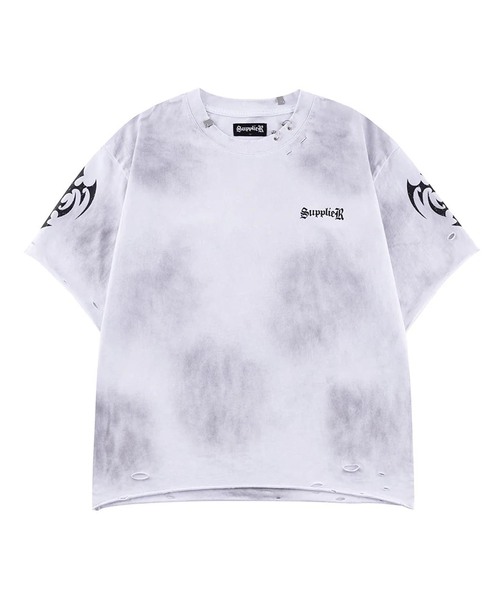 SUPPLIER(サプライヤー)の「SUPPLIER / サプライヤー Distressed Pierced Tee V2(Tシャツ/カットソー・メンズ・ホワイト/ブラック・MEDIUM/LARGE)」の2枚目の写真
