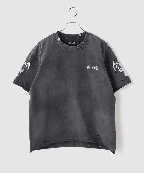 SUPPLIER(サプライヤー)の「SUPPLIER / サプライヤー Distressed Pierced Tee V2(Tシャツ/カットソー・メンズ・ホワイト/ブラック・MEDIUM/LARGE)」の3枚目の写真